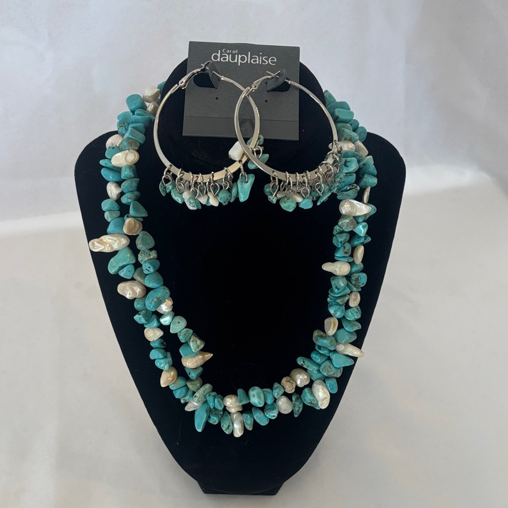 Turquoise and Pearl Necklace Set with matching earrings